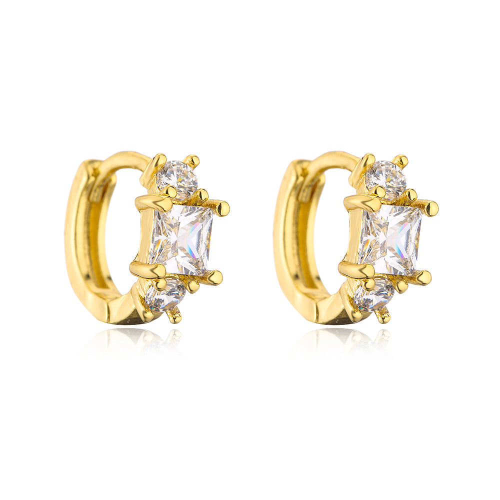Orecchino Geometrico Minimalista per Donna in Rame Placcato Oro 18K con Intarsio di Zirconi