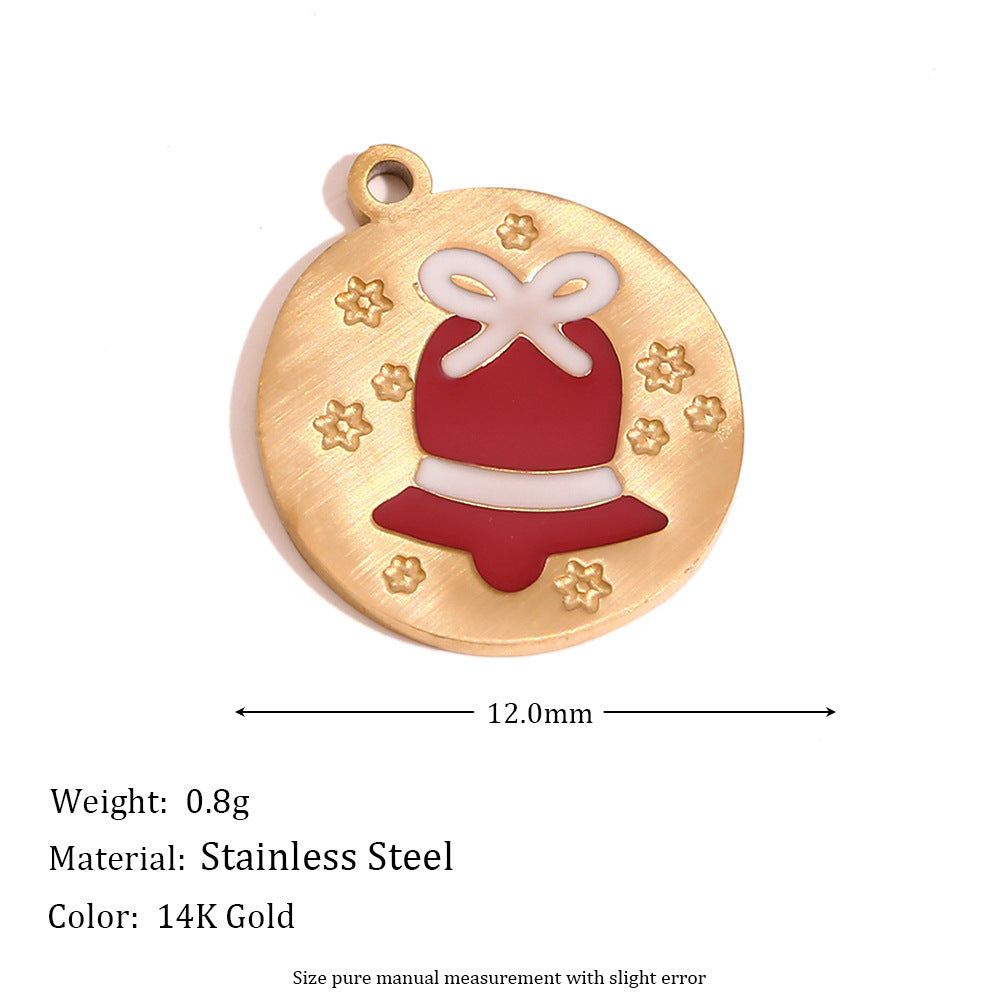 Cute Cartoon Christmas Santa Elk Reindeer Pendant with Stainless Steel Base Plated in 14K Gold and Enamel Finish for Holiday Season