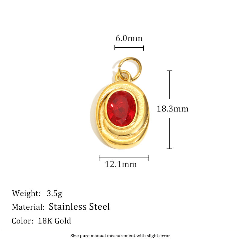 Ciondolo Charm a Barra Minimalista con Zirconi Cubici Quadrati Ovali in Acciaio Inossidabile Placcato Oro 18K