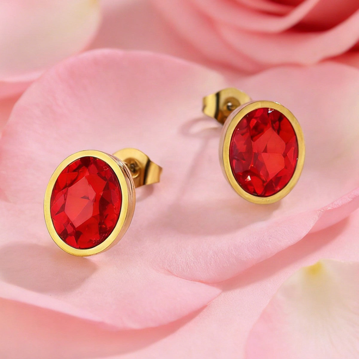 Minimalist Elegant Geometric Oval Stainless Steel Gold Plated Cubic Zirconia Stud Earrings