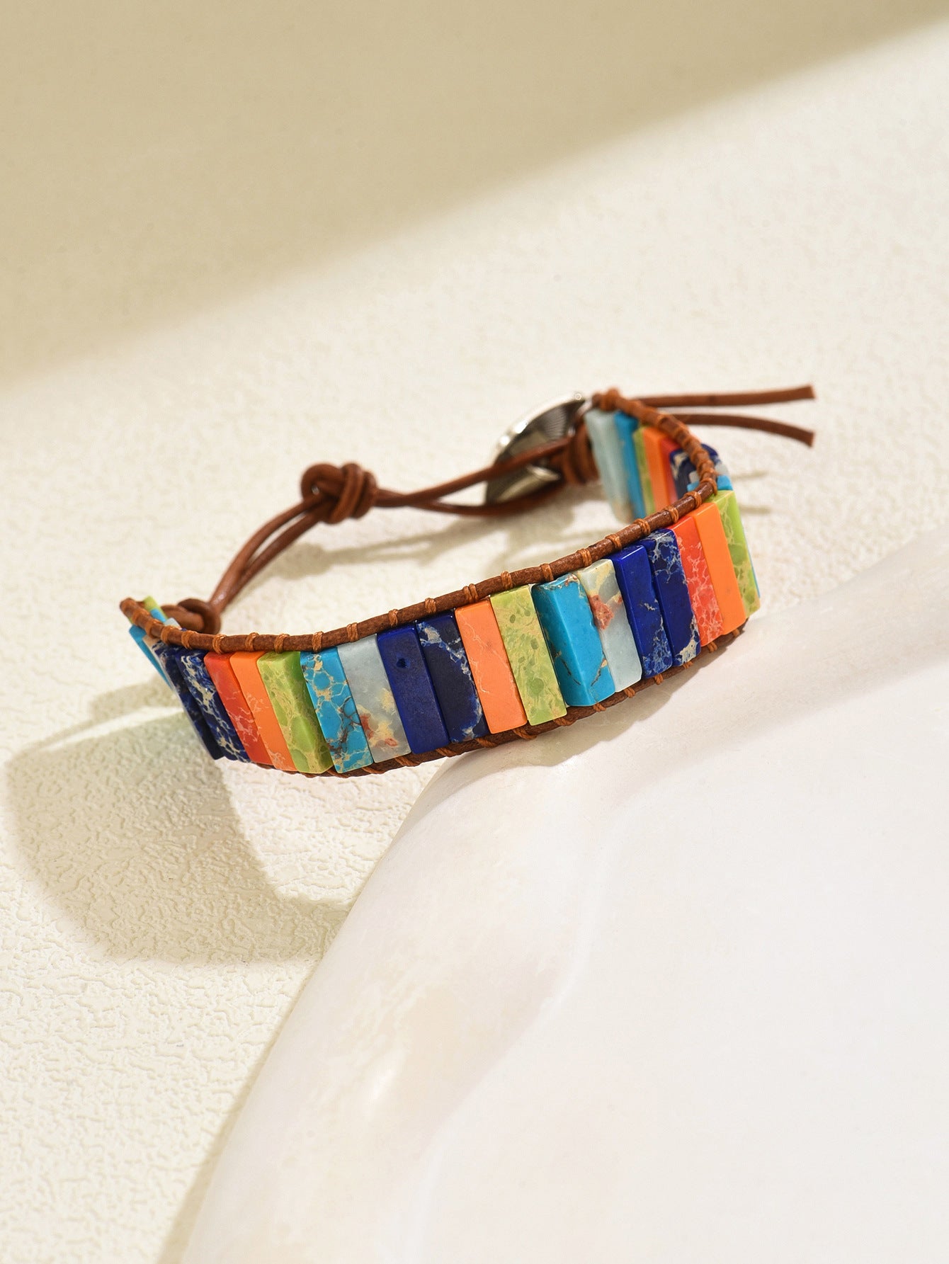 Geometric Style Women's Bracelet with Natural Stone Beads and Woven Design for Everyday Wear