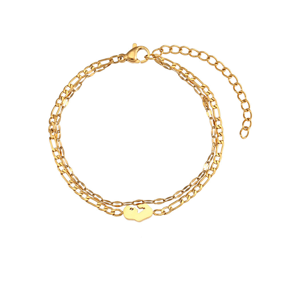 Fashionable Geometric Stainless Steel Twisted Beaded Double-Layer Star Bracelet with Plated Finish for Women
