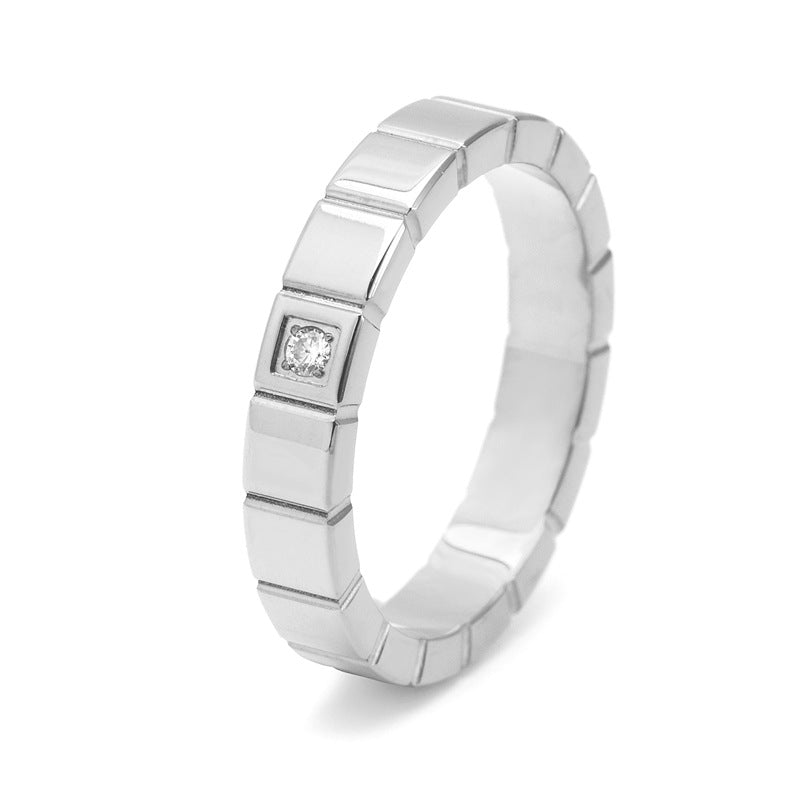 Precioso Anillo Cuadrado Geométrico de Acero Inoxidable con Chapado de Titanio y un Solo Diamante de Imitación, Unisex