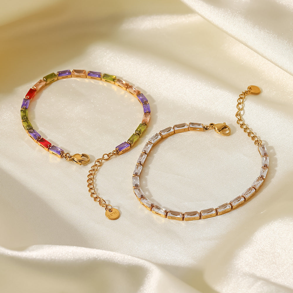 INS Style Geometric Titanium Steel Bracelet with 18K Gold Plating and Zircon Inlay for Women