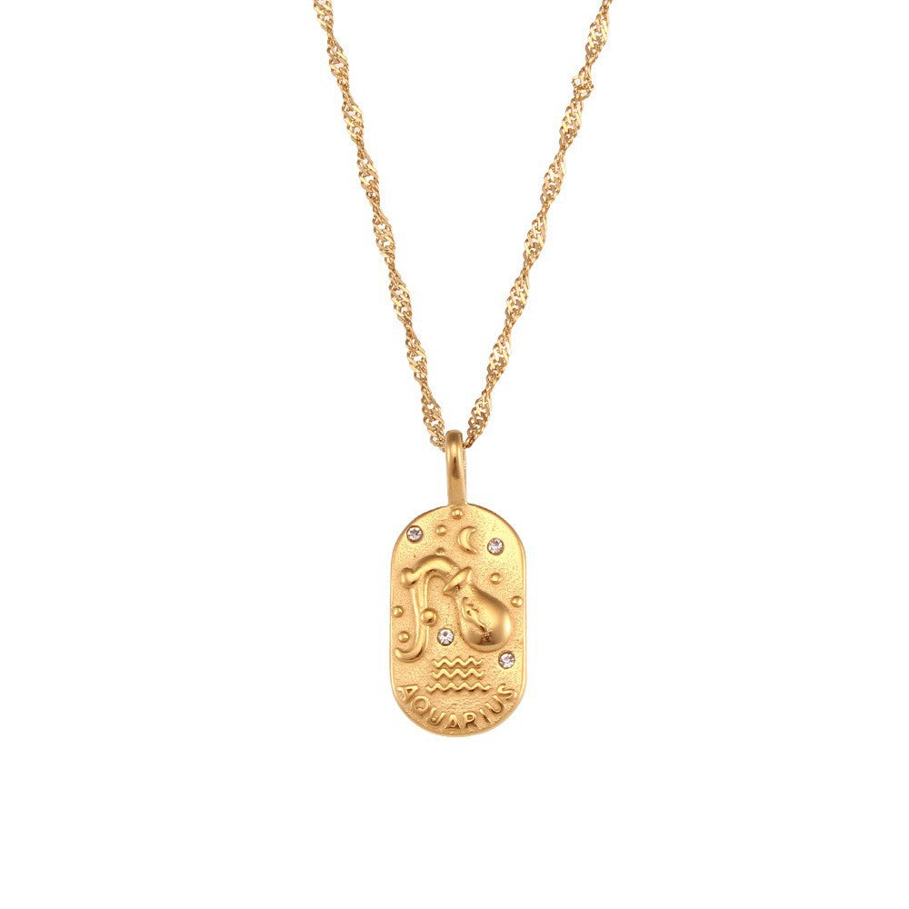 Collana con ciondolo a tema zodiacale in acciaio inossidabile placcato oro 18 carati e cordino regolabile da donna