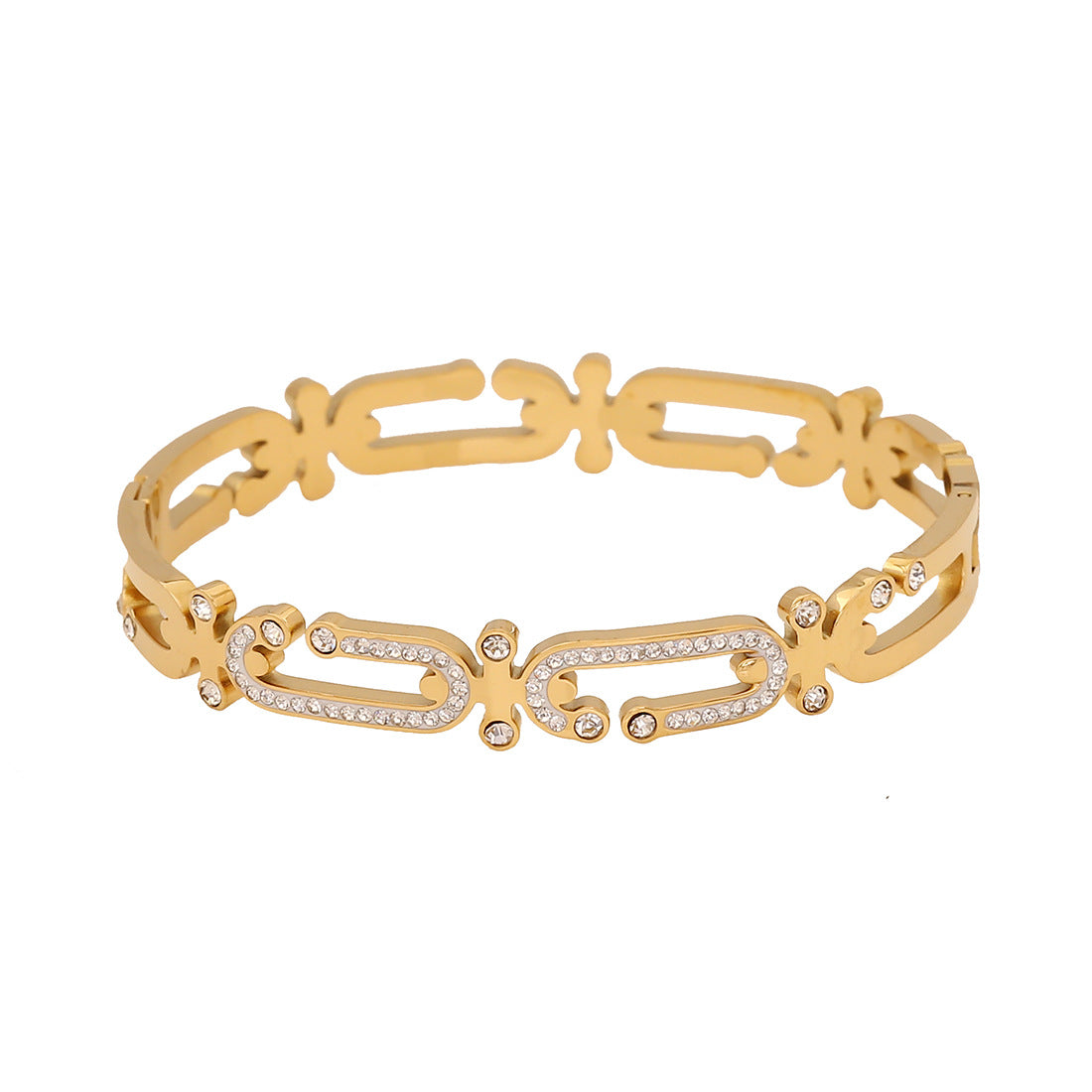 Fashionable Stainless Steel Hollow-Out Bracelet with Full Rhinestone Inlay for Women
