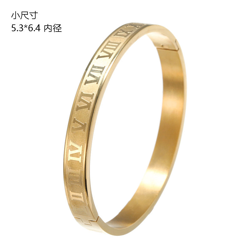 Punk Hip-hop Large Roman Letter Geometric Round Titanium Steel Stainless Steel Plated Open Cuff Bracelet for Unisex