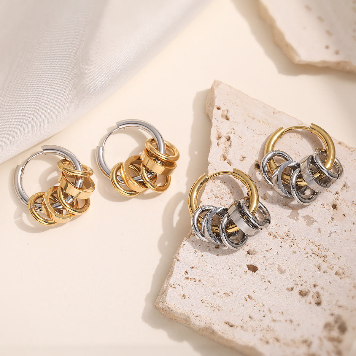 Minimalist 18K Gold Plated Geometric Round Stainless Steel Earrings for Women