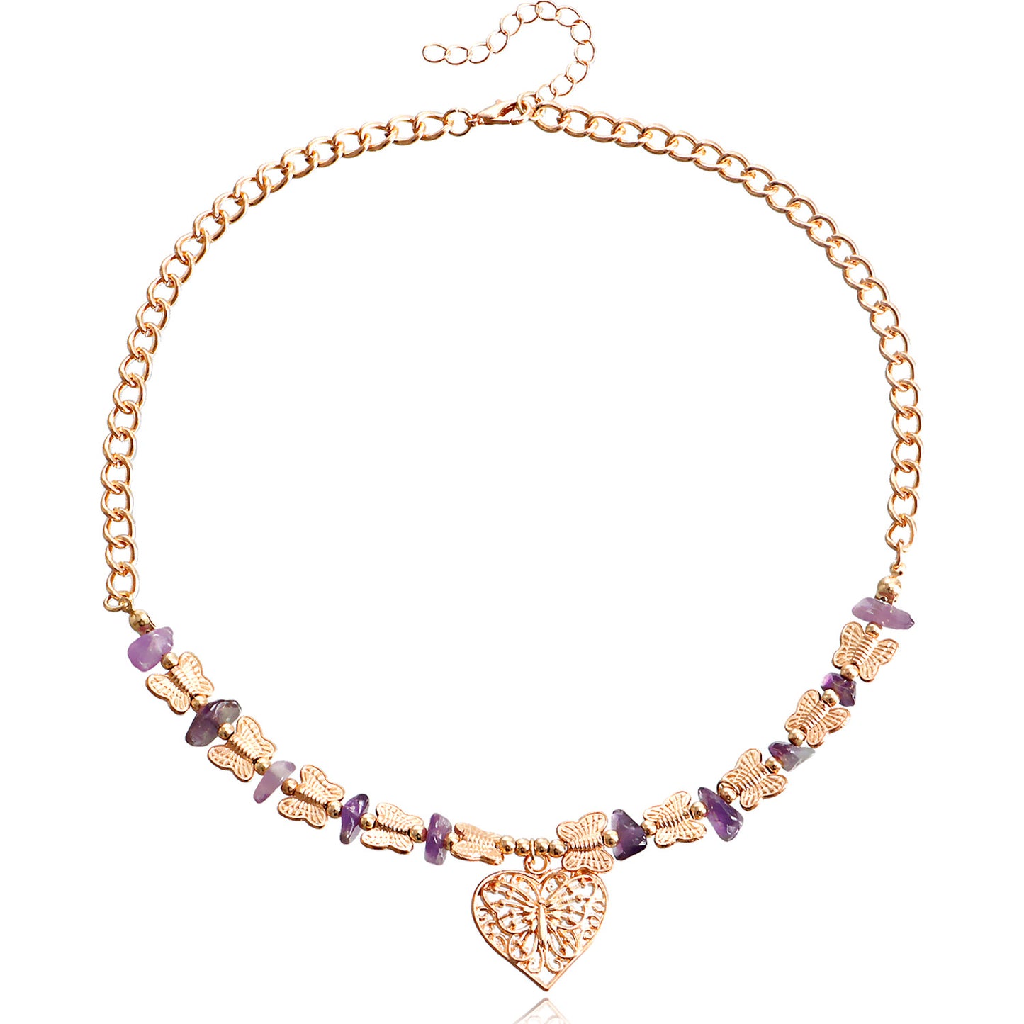 Vintage Butterfly Pendant Necklace for Women with Alloy Construction Plated Finish Geometric Design Collar Chain