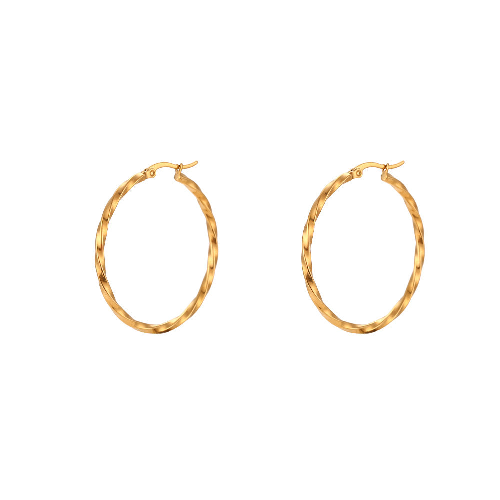 Pendientes de Aro Minimalistas de Lujo Geométricos de Acero Inoxidable con Chapado en Oro de 18K para Mujer