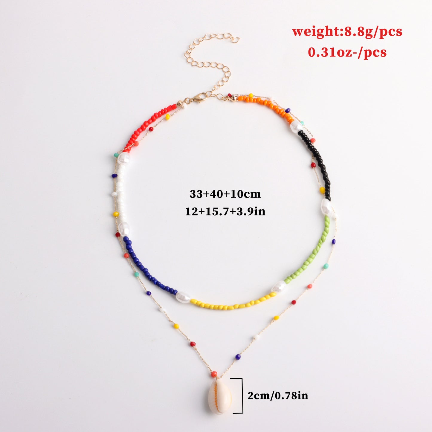 Minimalist Geometric Beaded Shell Pendant Necklace for Women with Pearl and Colorful Beads on Ball Chain