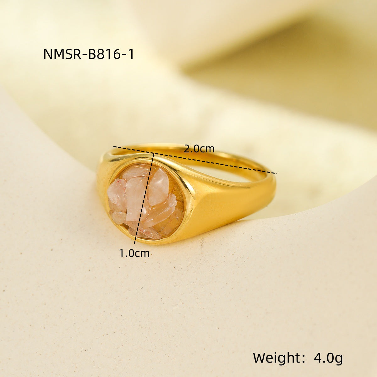 Anello geometrico da donna in acciaio inossidabile placcato oro 18 carati con intarsio in pietra naturale