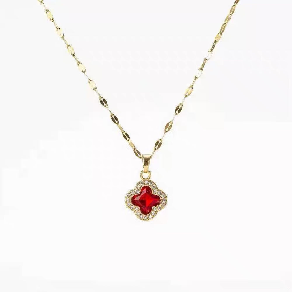Minimalist Clover Pendant Necklace for Women and Men in Titanium Steel with Gold Plating on O-Chain