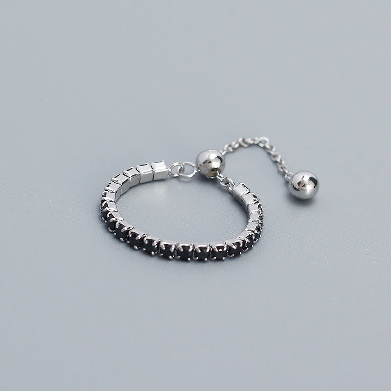 Sweet Streetwear Geometric Round Sterling Silver Plated Cubic Zirconia Stackable Adjustable Ring