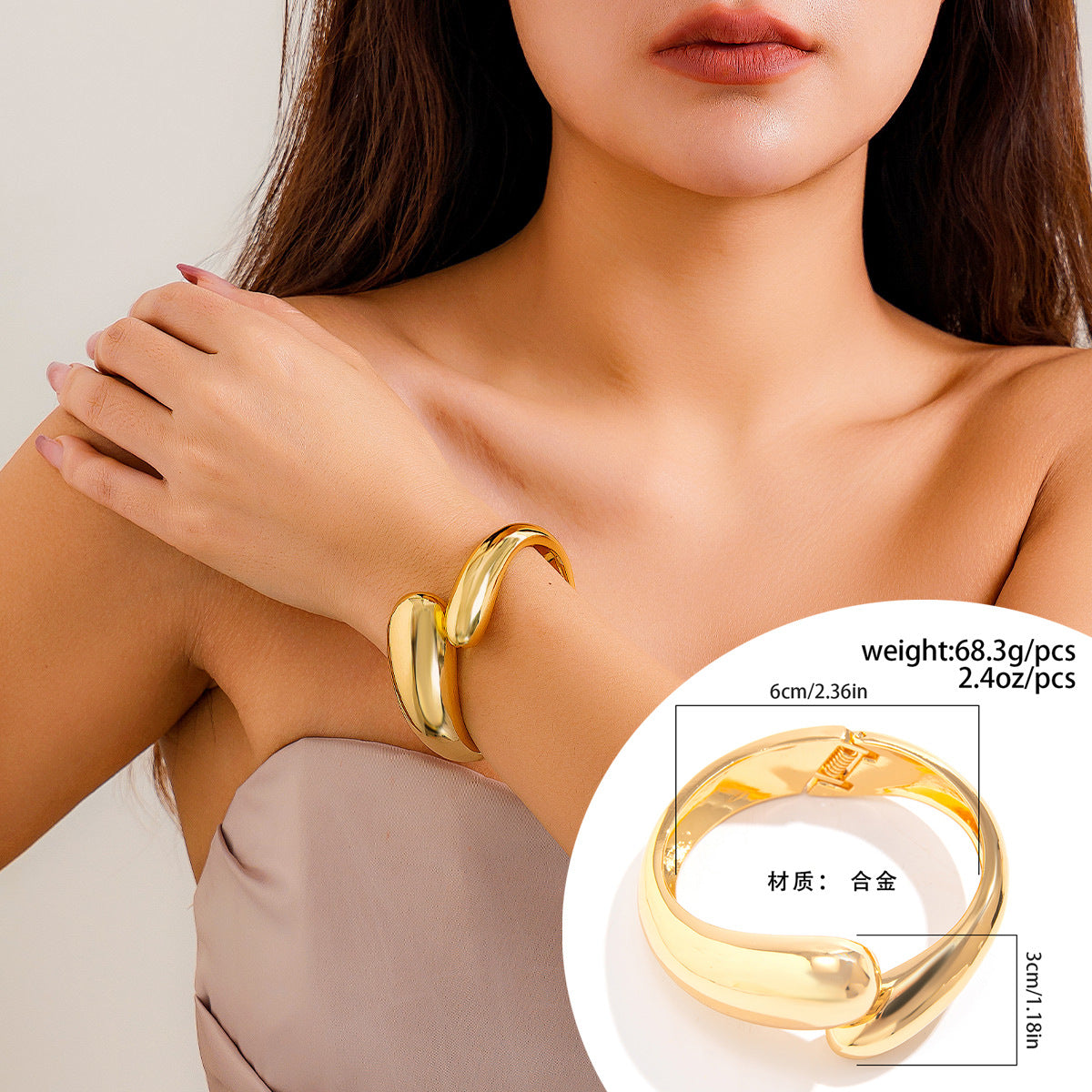Brazalete Abierto Asimétrico Audaz Brillante para Mujer, Joyería de Aleación Chapada