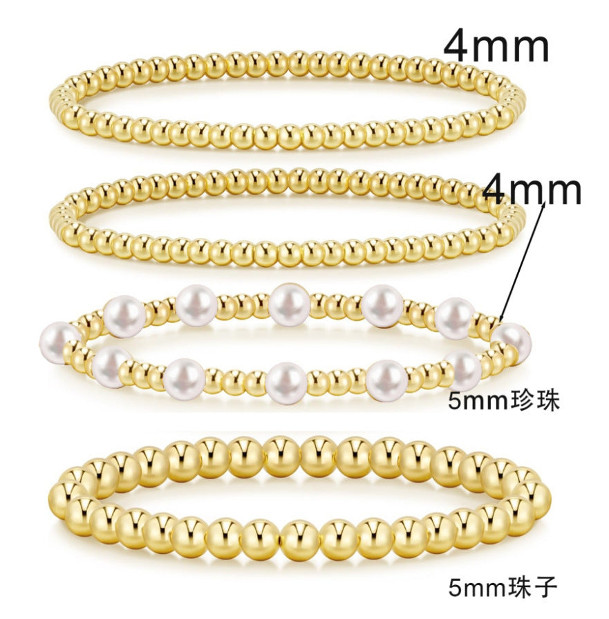 Geometric Hematite Gold Beaded Stretch Bracelet Set Unisex Fashion Jewelry