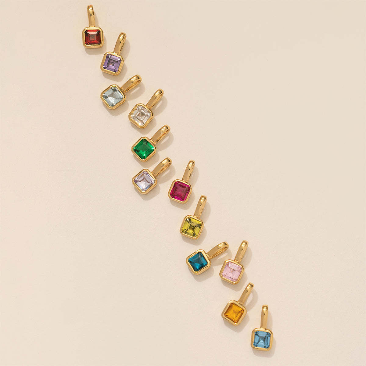 Minimalist Square Titanium Steel Gemstone Pendant with Cubic Zirconia Inlay DIY Charm Bar Necklace for Women