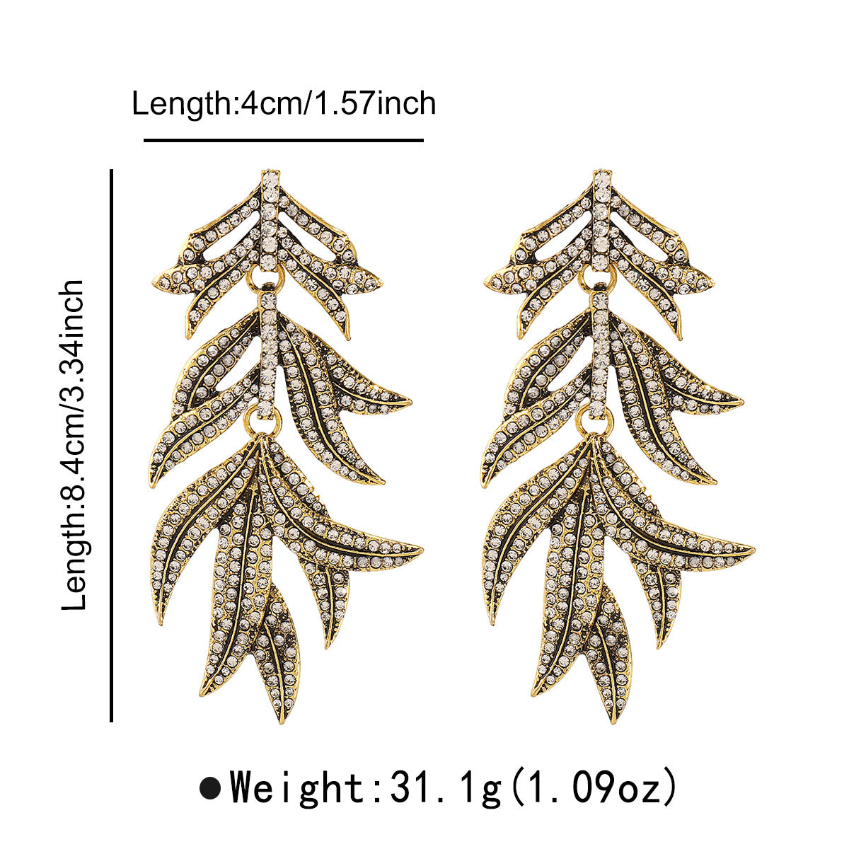 Elegant Leaf-Shaped Zirconia-Inlaid Zinc Alloy Earrings for Women with Stainless Steel Posts, Geometric and Botanical Design