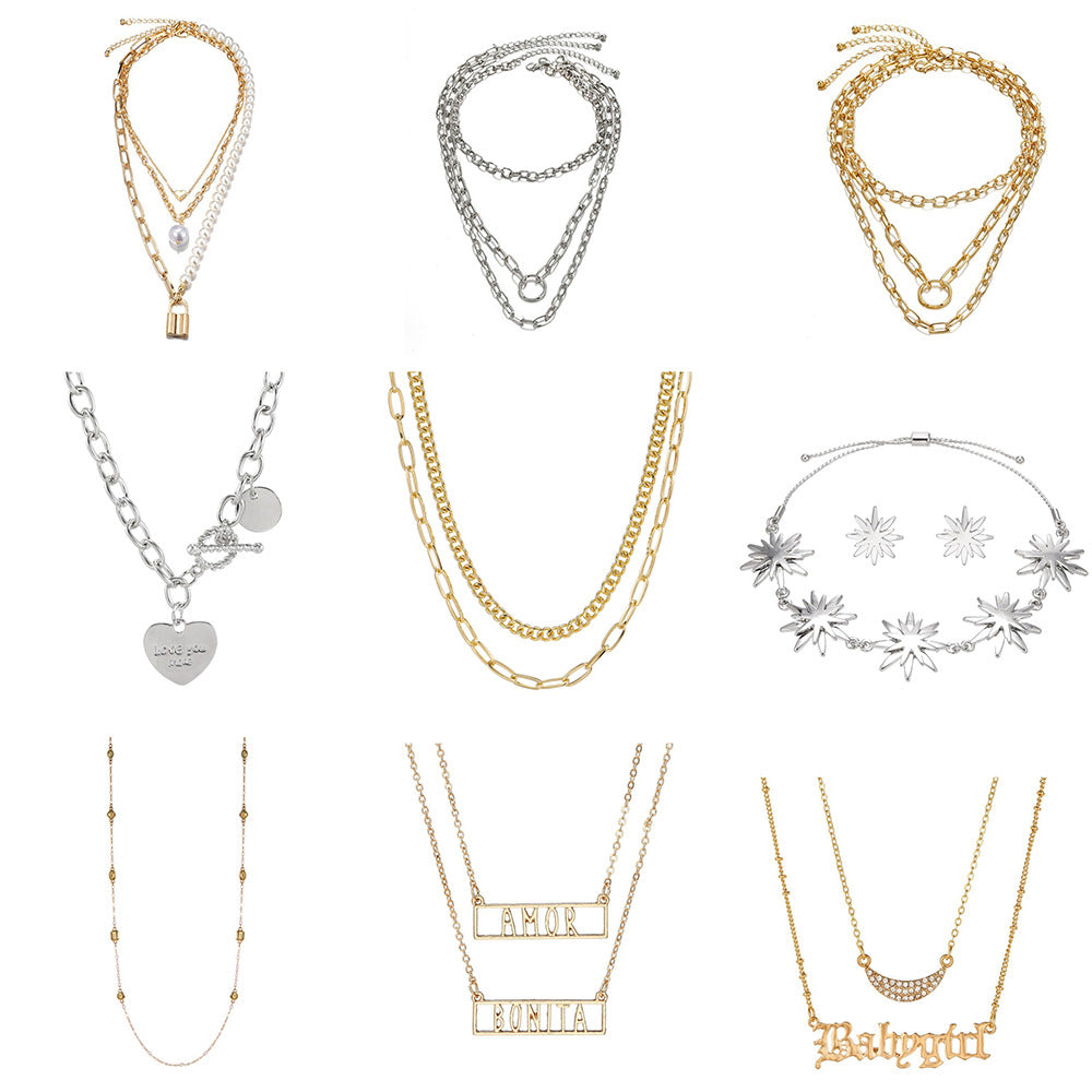 Casual Geometric Alloy Ball Chain Necklace