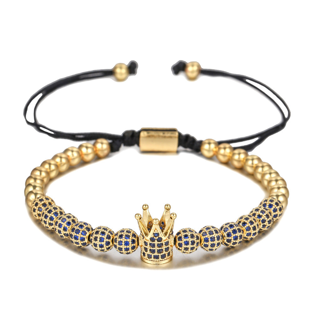 Colorful Cubic Zirconia Crown Braided Brass Bracelet for Women