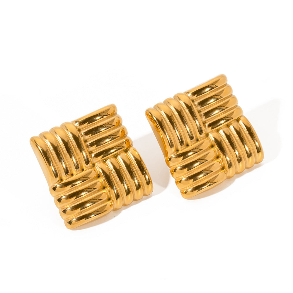 Minimalist Square Geometric Stainless Steel Ear Studs with 18K Gold Plating for Women