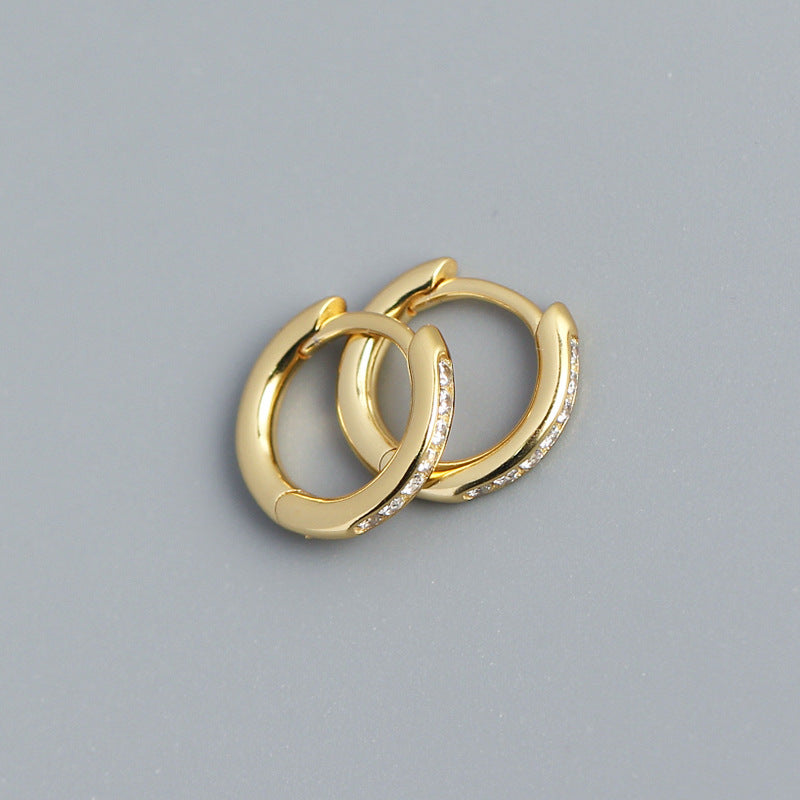 Minimalist Geometric Round Circle S925 Sterling Silver Stud Earrings with Paved Rhinestones