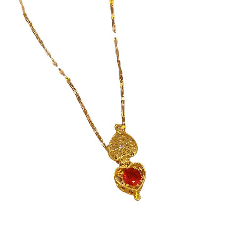 Collana a cuore minimalista in acciaio al titanio con intarsio in zircone da donna
