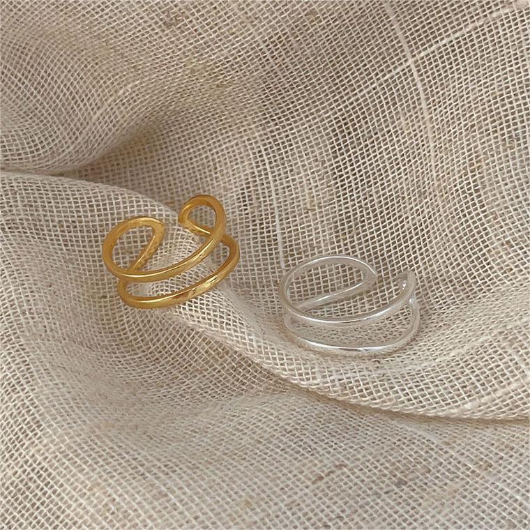 Minimalist Heart-Shaped 925 Sterling Silver Double-Layer Ring with Beveled Square Grain Detail for Women