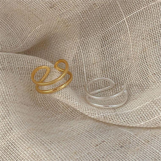 Anello minimalista a doppio strato a forma di cuore in argento sterling 925 con dettaglio a grana quadrata smussata da donna