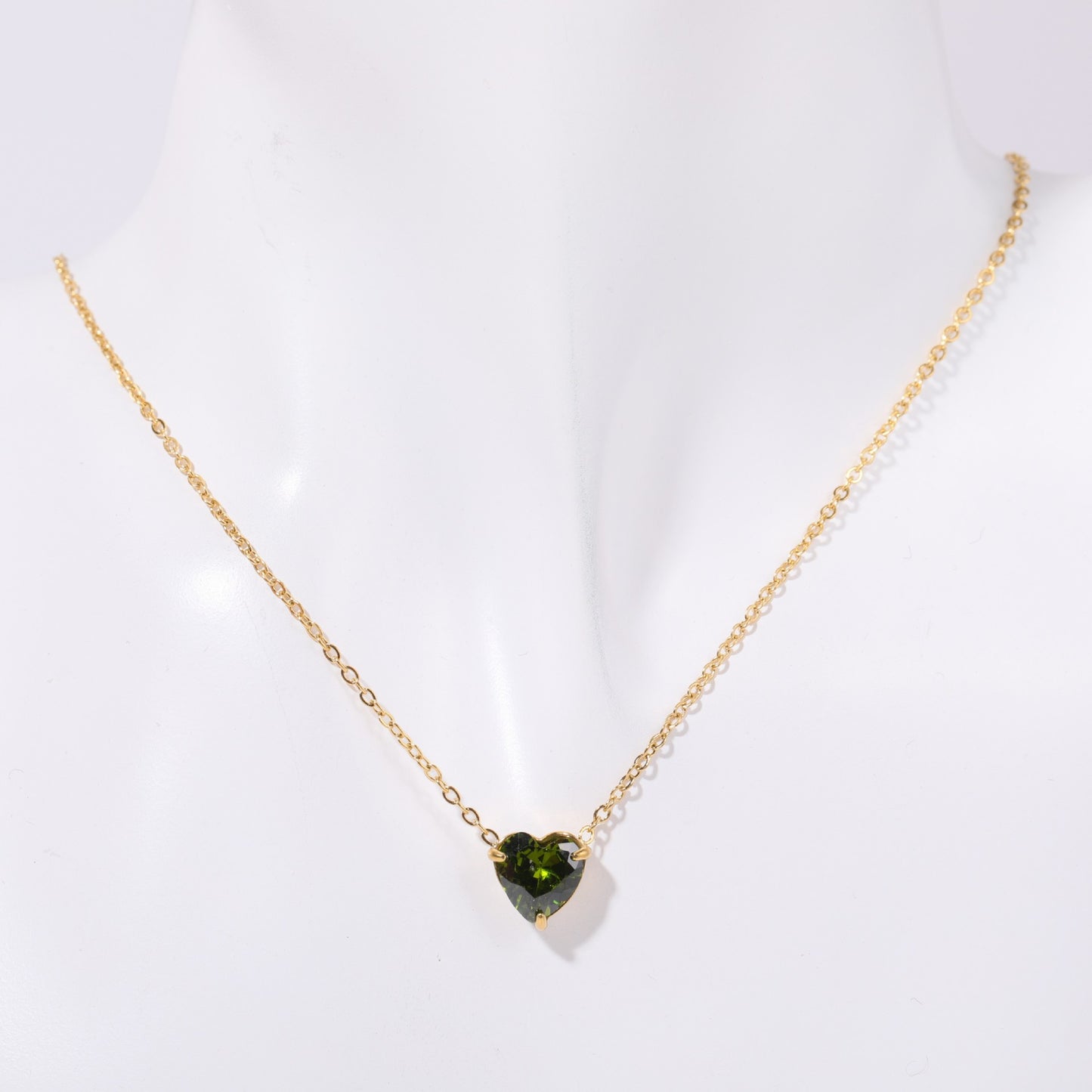 Elegant Titanium Steel Plated Heart Geometric Pendant Necklace with Birthstones