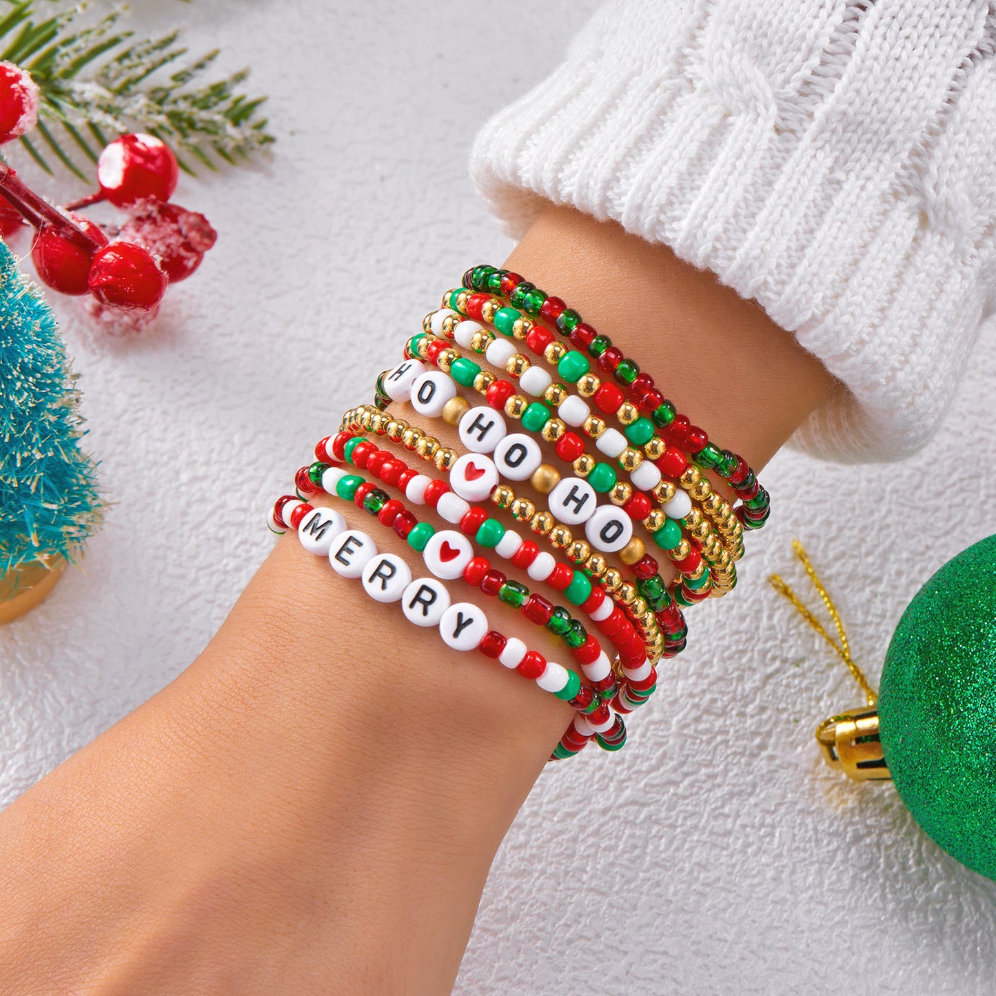 Sweet Christmas-Themed Bracelet Set with Snowman Reindeer Bell and Tree Charms Crystal Handmade Fashion Bracelets for Women