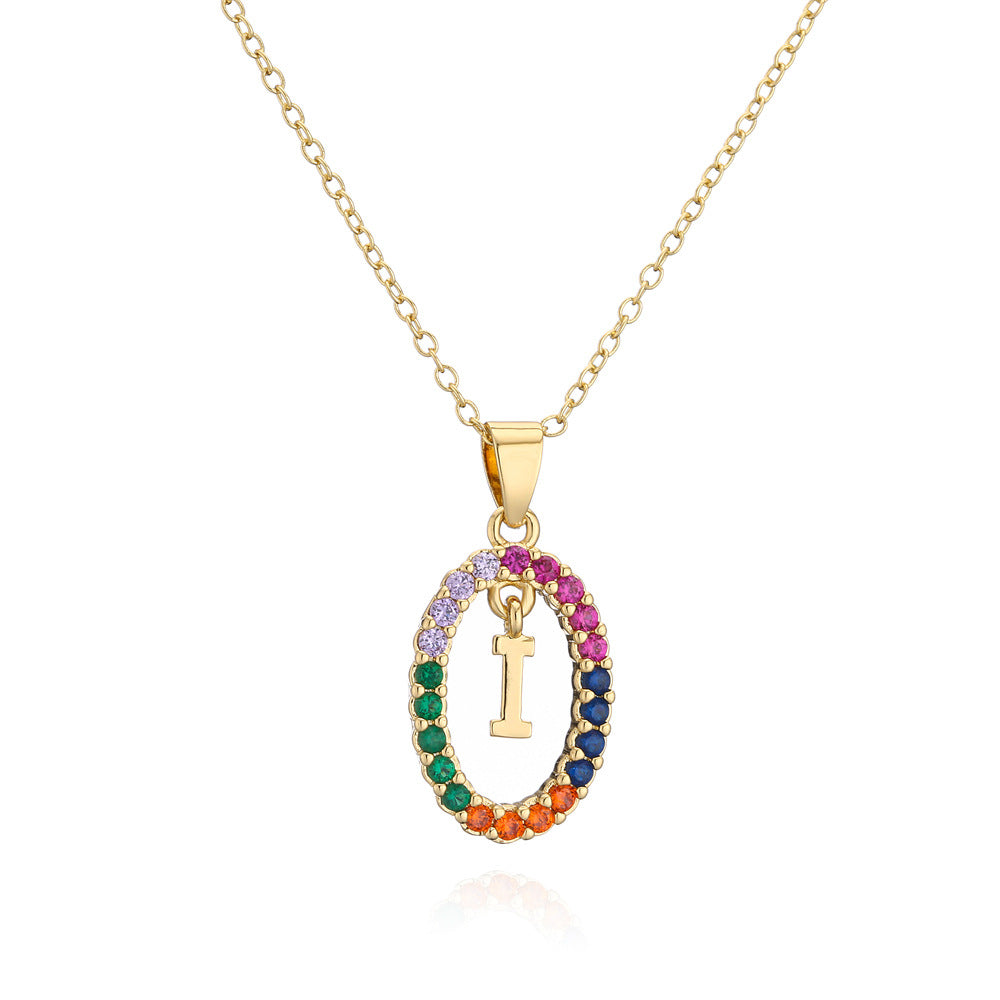 Minimalist Gold Plated Brass Letter Cubic Zirconia Pendant Necklace for Women