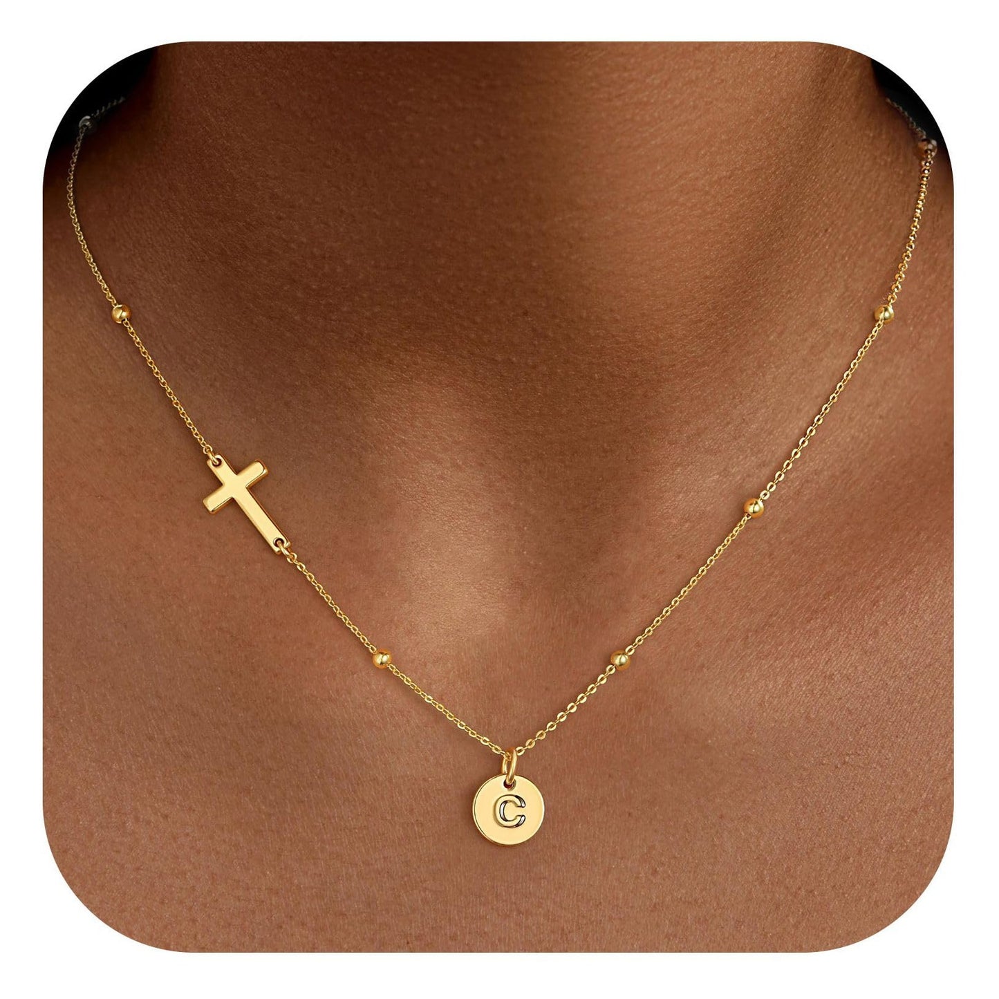 Casual Stainless Steel Cross and Letter Pendant Necklace for Women