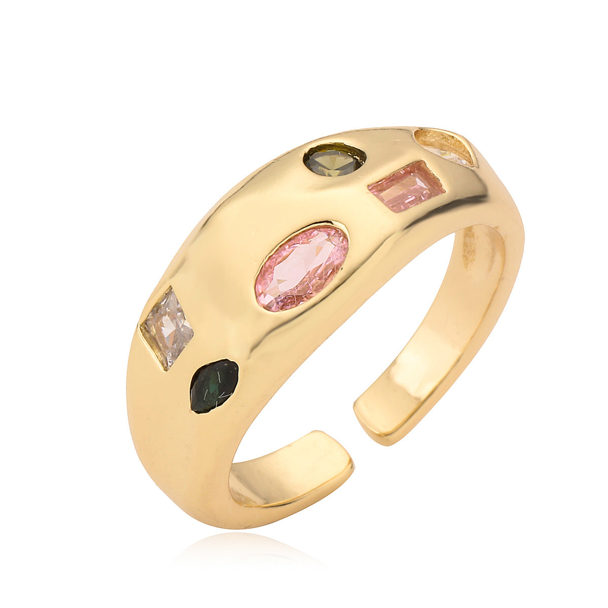 Minimalist 18K Gold Plated Brass Geometric Ring with Cubic Zirconia for Women