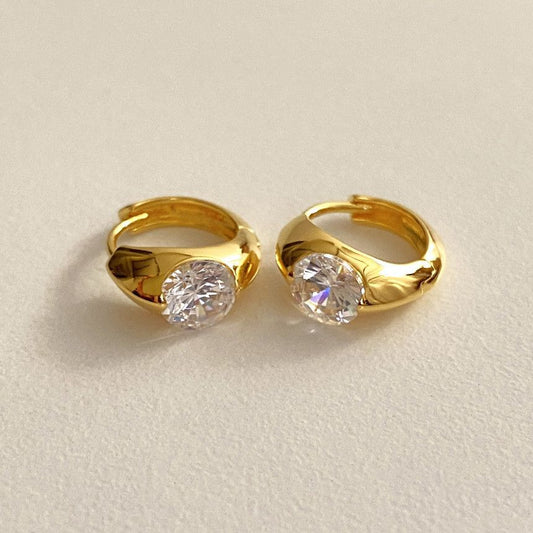 Minimalist Silver Ear Studs with Zircon Inlay in Geometric Letter Shape, 925 Sterling Silver Hypoallergenic Earrings