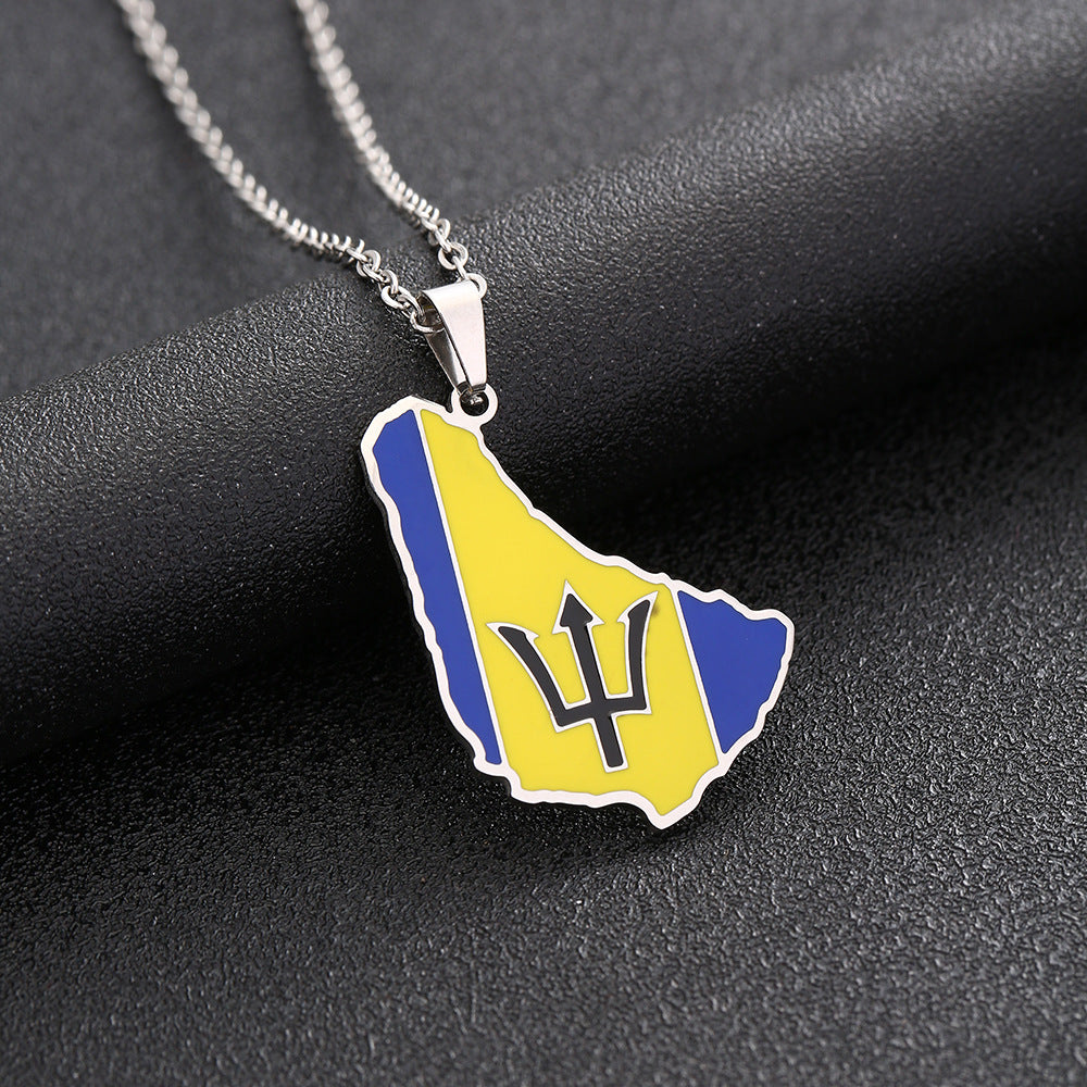 Collar con colgante de la isla de Barbados geométrico en acero inoxidable con dije de acero de titanio y acabado galvanizado para uso informal de moda unisex