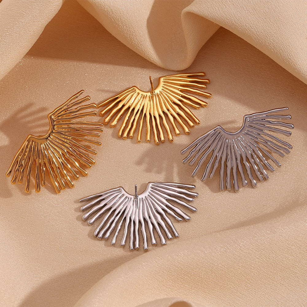 Minimalist Geometric Fan-Shaped 18K Gold Plated Stainless Steel Statement Earrings for Women