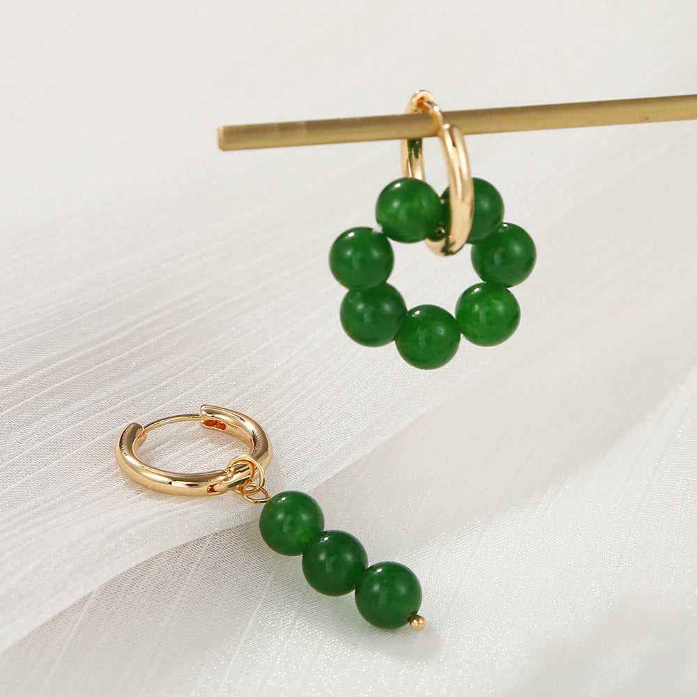 Minimalist Asymmetrical Geometric Alloy Ear Cuffs with Tiger Eye and Rose Quartz Accents for Women