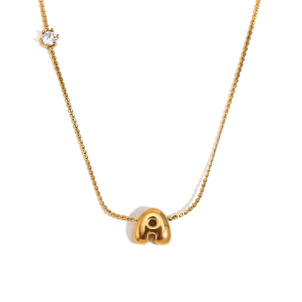 Minimalist Letter-Shaped Pendant Necklace for Women in Stainless Steel with 18K Gold Plating and Cubic Zirconia Accent on S-Link Chain