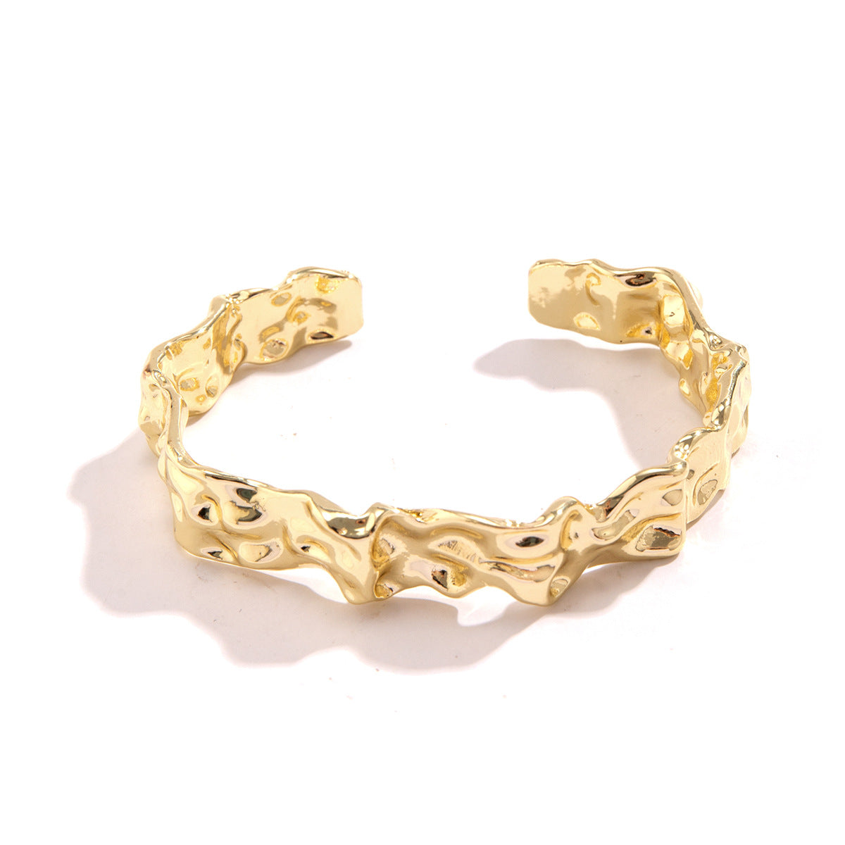Minimalist Geometric Zinc Alloy Plated Irregular Lava Texture Open Cuff Bracelet for Women