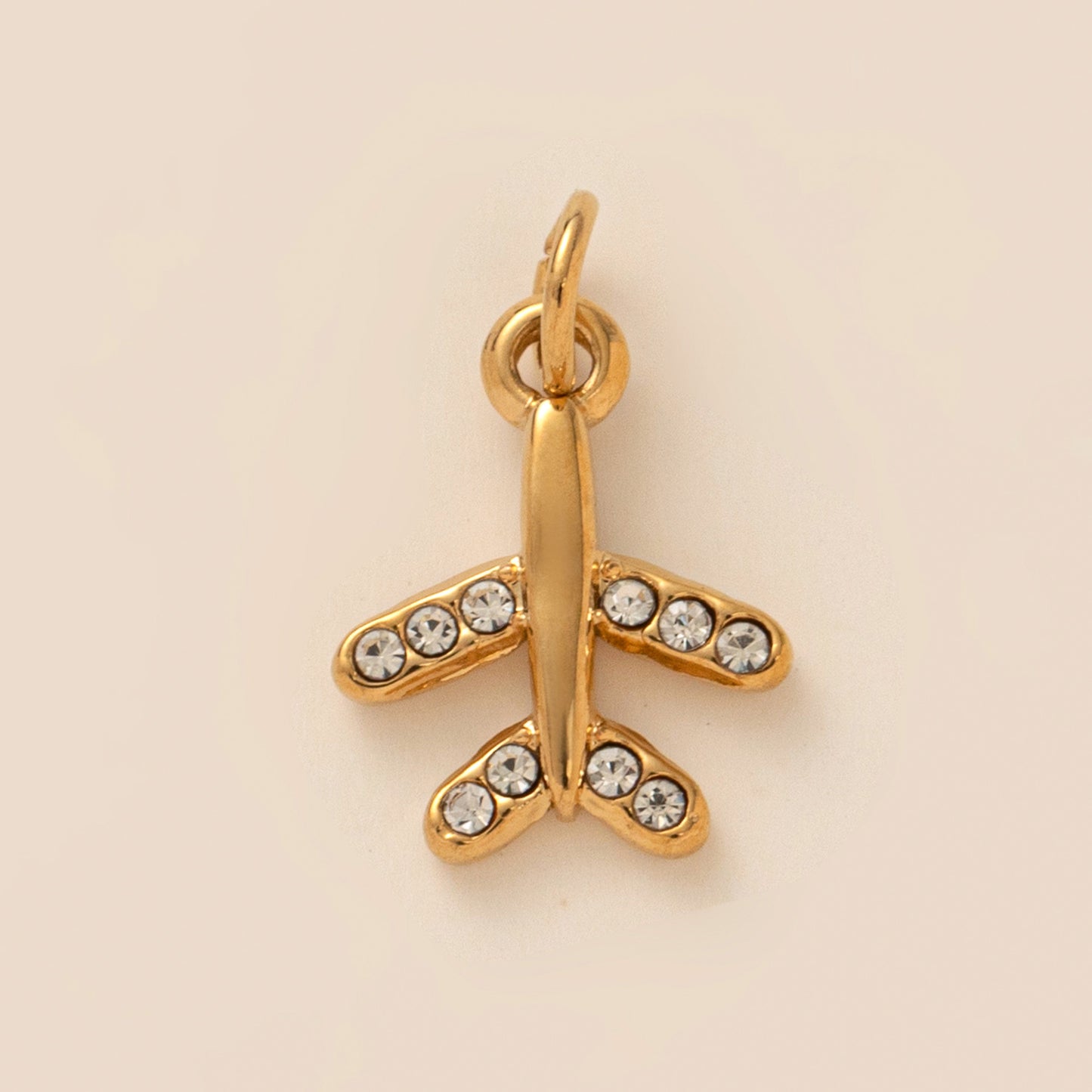 Vintage 18K Gold Plated PVD Stainless Steel Square Cubic Zirconia Inlaid Airplane Charm Bar