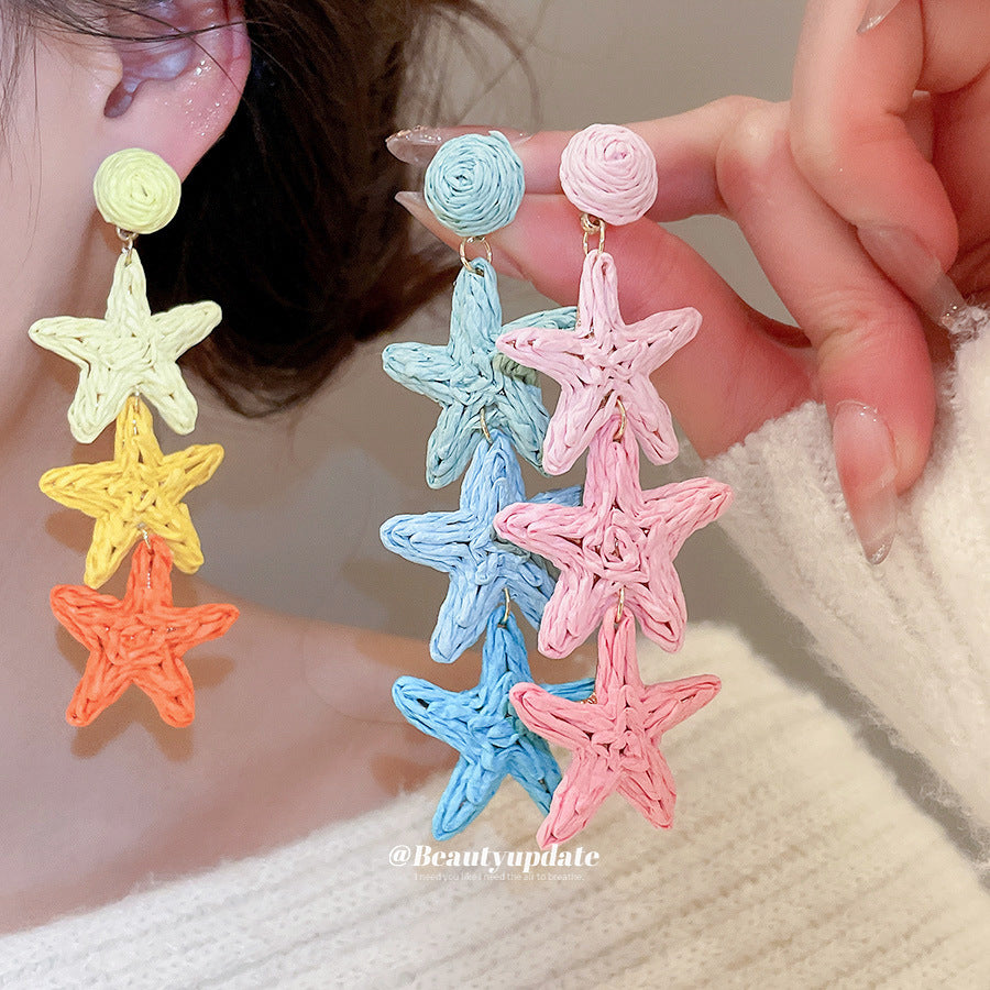 Aretes tipo borla con forma de estrella inspirados en la dopamina con postes de acero galvanizado para mujer, accesorio de moda estilo vacaciones de primavera