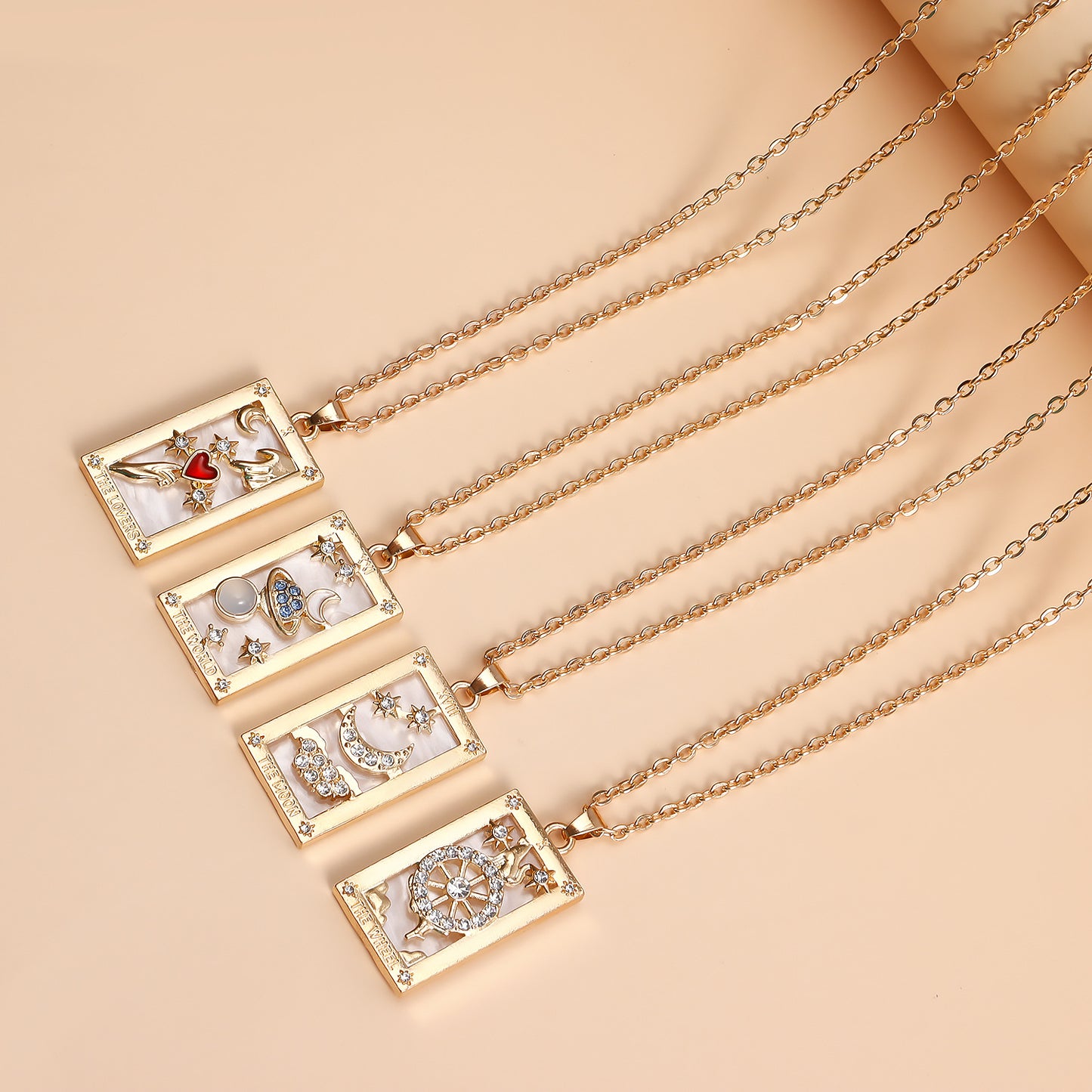 Minimalist Rectangular Tarot Pendant Necklace in Alloy with Plated Finish for Women