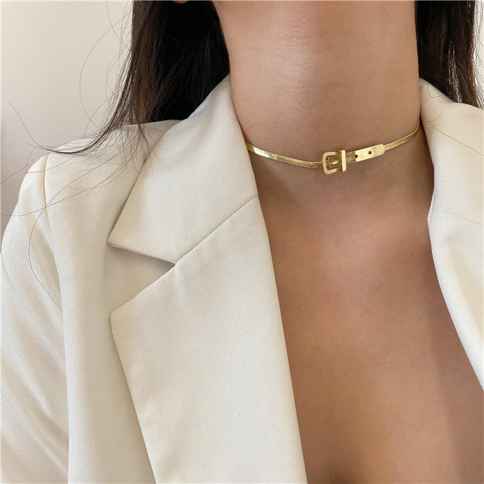 Collana girocollo da donna a catena serpente, minimalista, geometrica, dolce e fresca, in acciaio al titanio