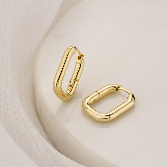 Minimalist Vintage Geometric Brass Earrings with 14K Gold Plating and 925 Sterling Silver Posts