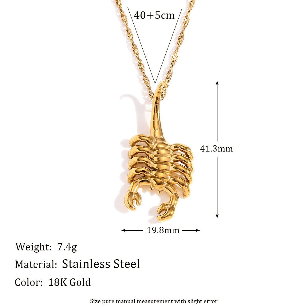 Fashionable Scorpion Pendant Necklace for Women Stainless Steel with 18K Gold Plating Animal Design