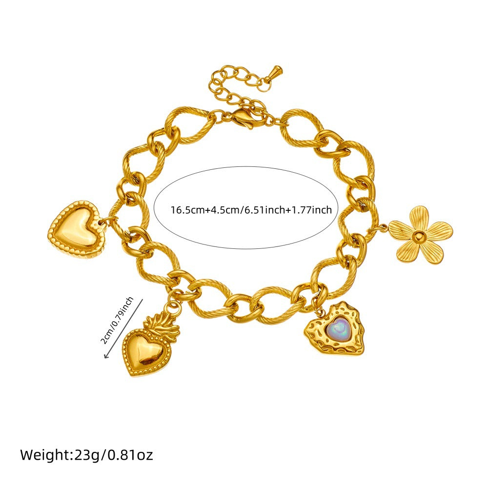 Personalized Gold Plated Stainless Steel Flower Heart O-Chain Bracelet