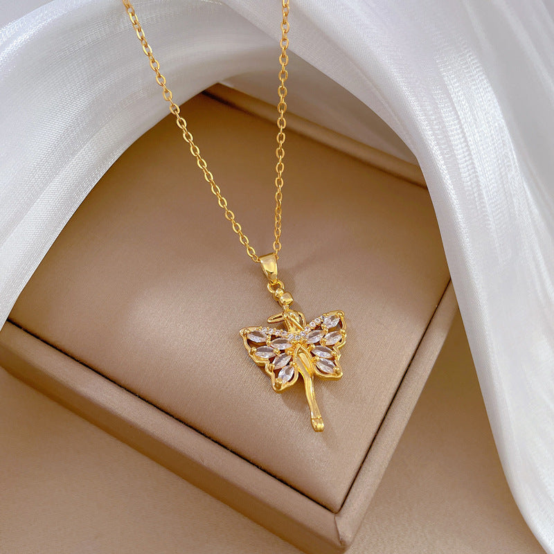 Collana con ciondolo a farfalla di lusso per donna e uomo, in acciaio inossidabile, geometrica, con strass, collana a catena