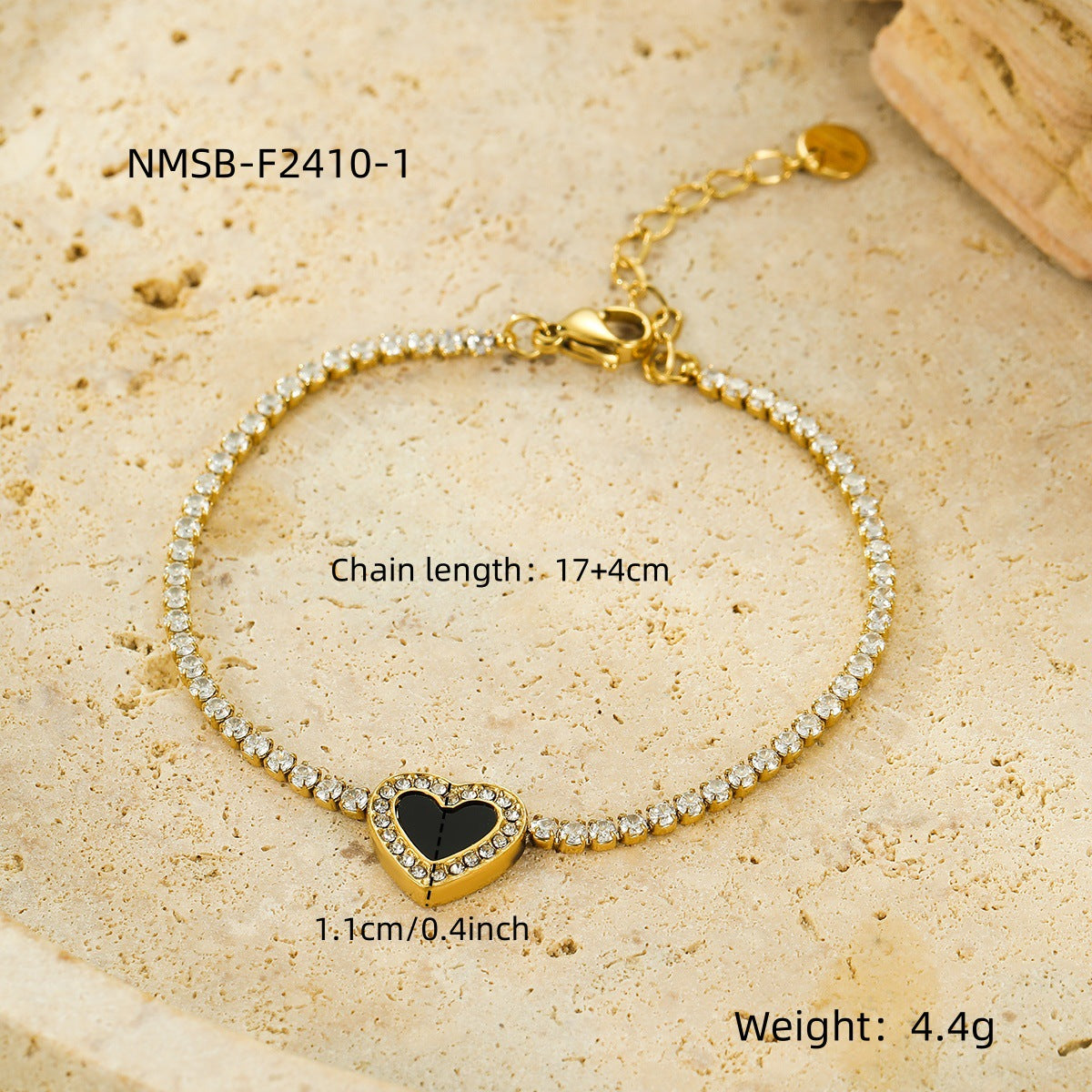 Pulsera de Acero Inoxidable con Forma de Corazón, Estilo OL a la Moda, con Incrustaciones de Circones y Baño de Oro de 18K para Mujer