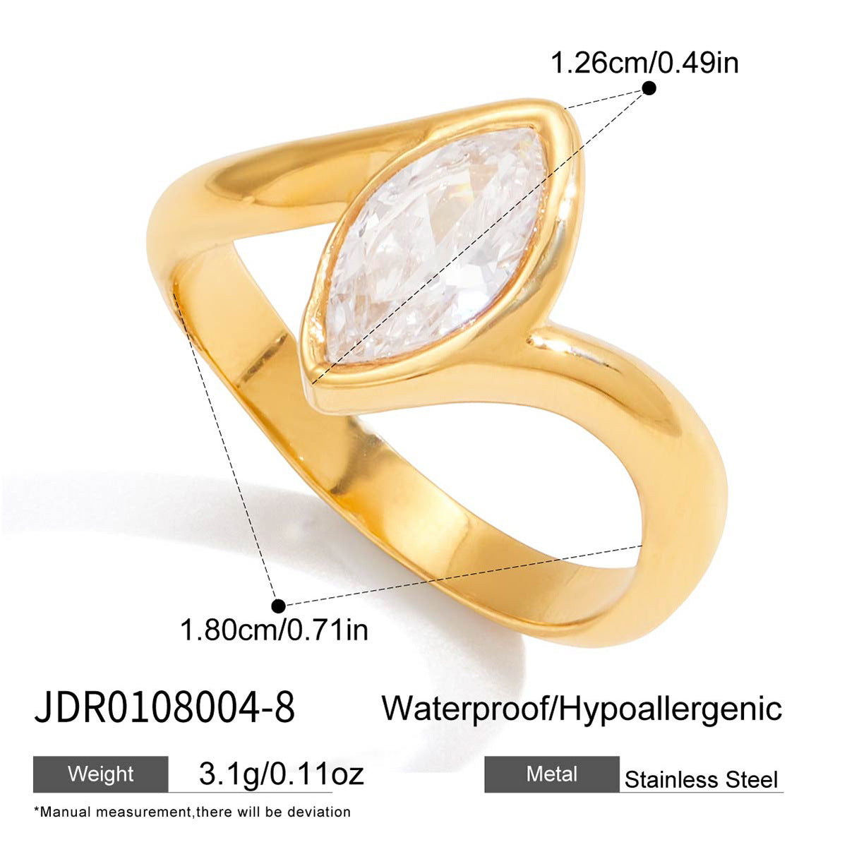 Anillo geométrico de acero inoxidable con circonitas para mujer con acabado chapado, accesorio de moda minimalista